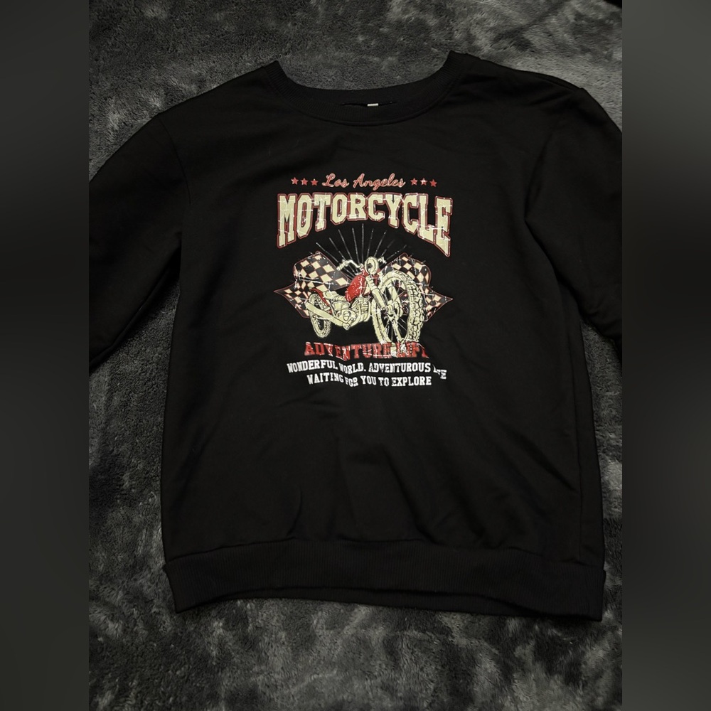 Black Motorcycle Graphic Sweatshirt